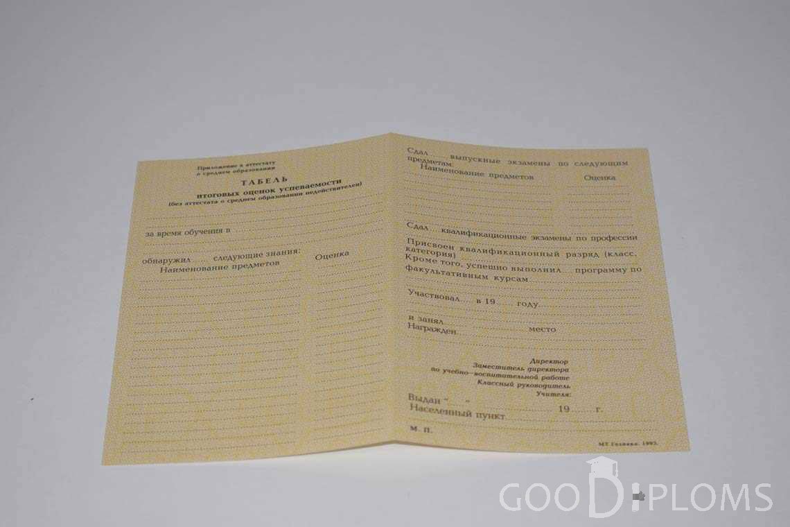 Приложение к Аттестату За 10 Класс период выдачи 1990-1993 -  Магнитогорск