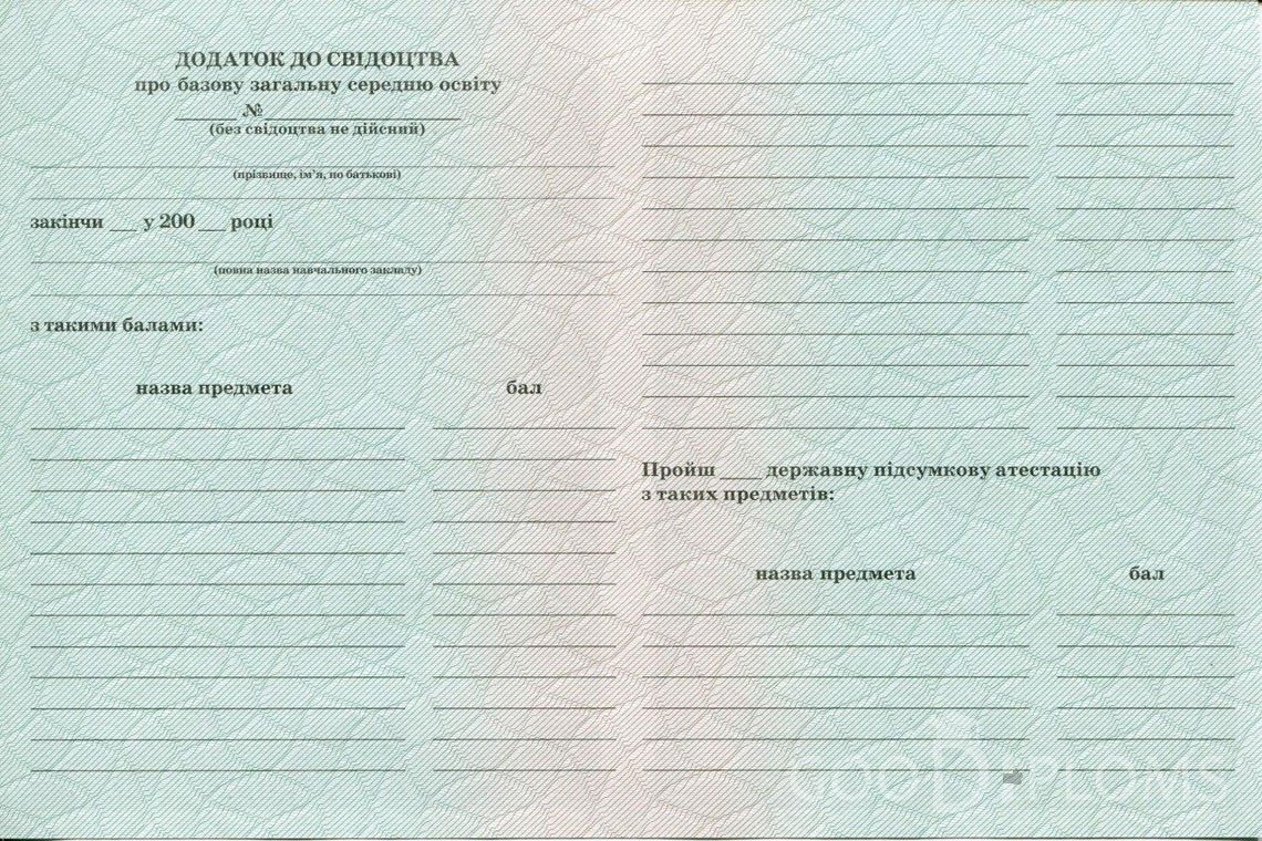 Украинский аттестат за 9 класс - Обратная Сторона приложения- Магнитогорск